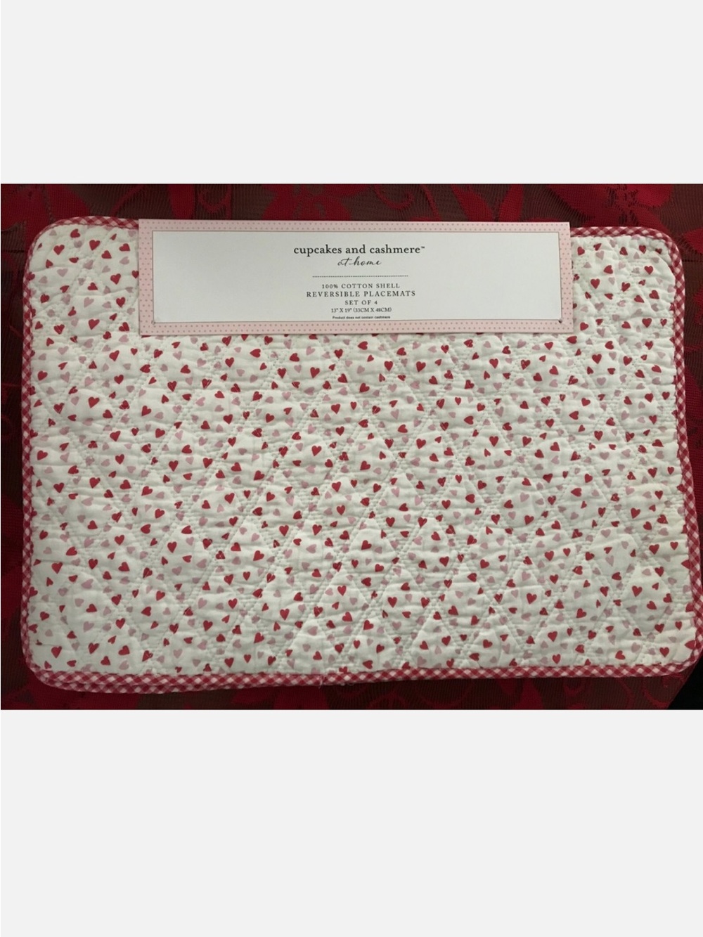 cupcakes & cashmere Pink and Red Heart Quilted Placemat Set